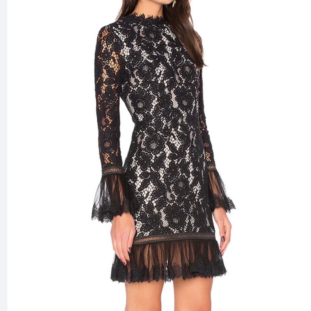 Alexis Black Lace Mini Dress with Ruffle Hem